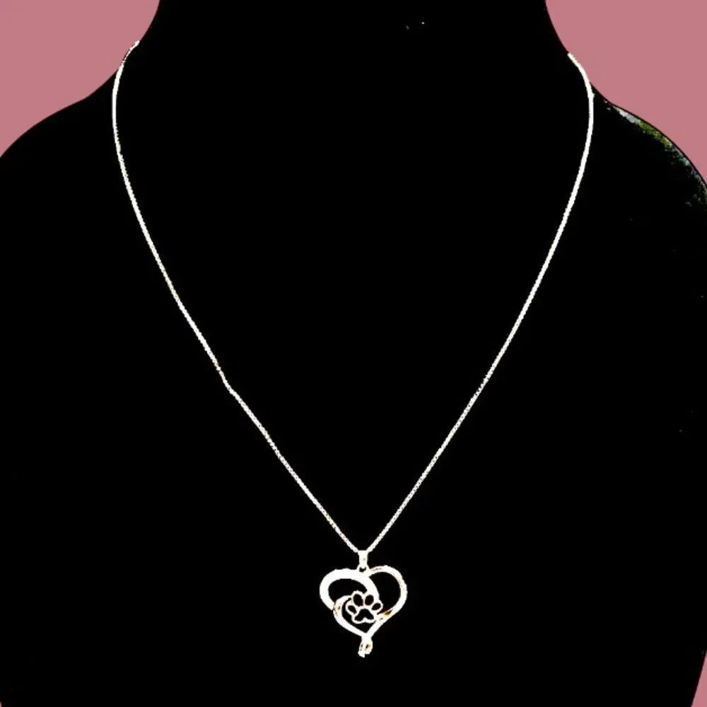 DOG HEART PAW AND BONE SILVER CHARM NECKLACE 925 stamped
